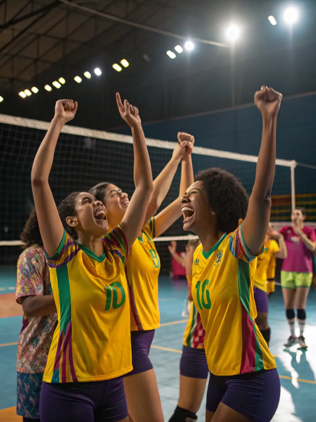 An action shot of adults playing a competitive volleyball match at the USLS gymnasium, highlighting the intensity and camaraderie of the sport.