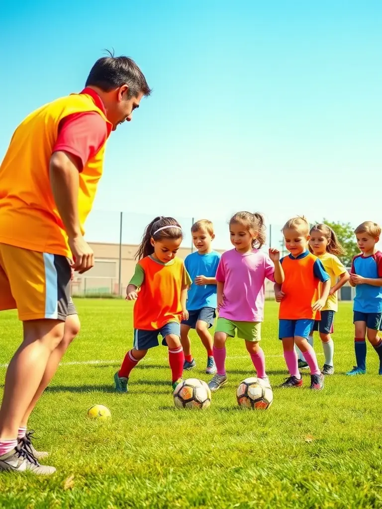 A dynamic image of children participating in a soccer training session at USLS, showcasing the energy and fun of the program.