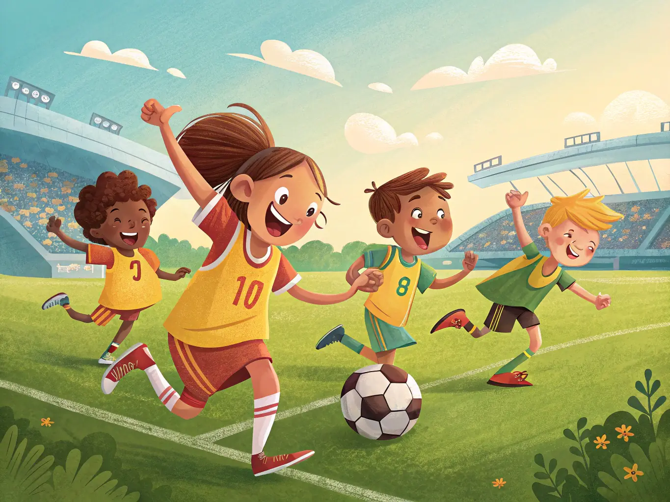 A vibrant image of children participating in a soccer training session at USLS, showcasing teamwork and youthful energy.